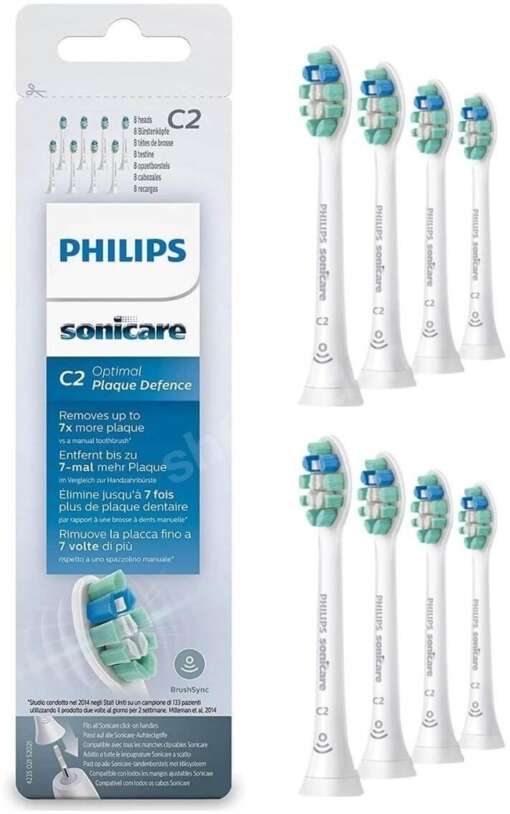 Set 8 rezerve periuta de dinti electrica Philips Sonicare C2 Optimal Plaque Defence, Alb, HX9028/10