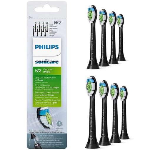 Set 8 rezerve periuta de dinti electrica Philips Sonicare W2 Optimal White, Negru, HX6068/13
