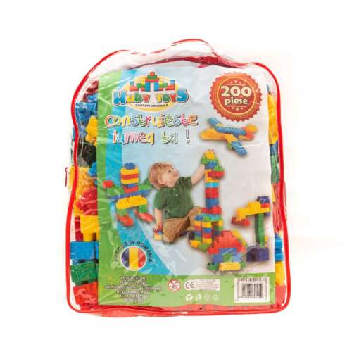 Jucarie creativa, pentru copii, rucsac + cuburi de constructie, din plastic, set 200 de piese - imagine 2