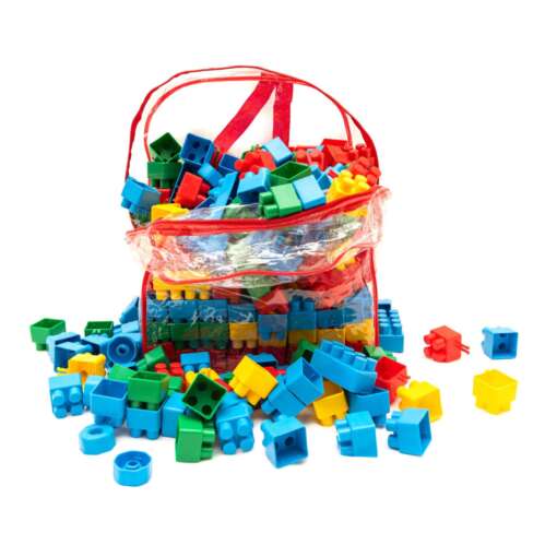Jucarie creativa, pentru copii, rucsac + cuburi de constructie, din plastic, set 200 de piese