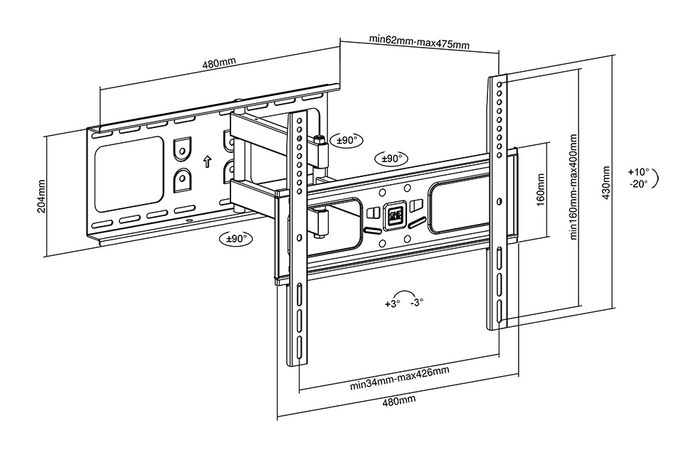 Suport profesional universal pentru TV, diagonale 32"- 65", max 50 kg, One For All, WM4452 - imagine 5