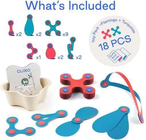 Set Clixo de construit cu magnet, Itsy pack Flamingo-Turquoise 18 - imagine 3