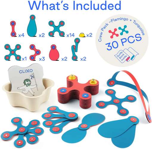 Set Clixo de construit cu magnet, Itsy pack Flamingo-Turquoise 30 - imagine 2