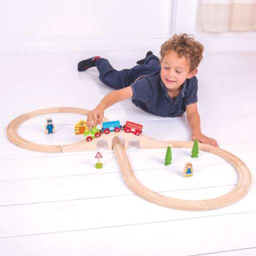 Set tren cu cale ferata circulara, BIGJIGS Toys, BJT012, 691621090121 - imagine 7