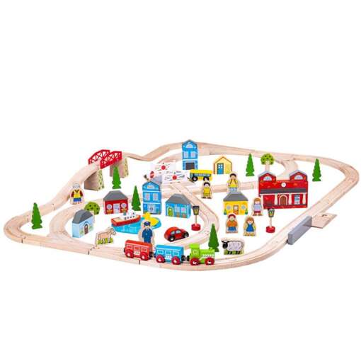 Circuit auto si feroviar (87 piese), BIGJIGS Toys, BJT015, 691621090152 - imagine 2