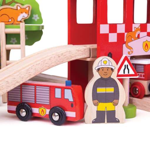 Set cu trenuletul pompierilor, BIGJIGS Toys, BJT037, 691621090374 - imagine 4