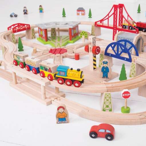 Circuit cu tren marfar (130 piese), BIGJIGS Toys, BJT017, 691621090176 - imagine 3