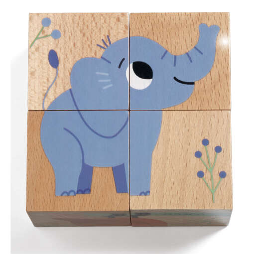 Cuburi din lemn Djeco, animale salbatice - imagine 3