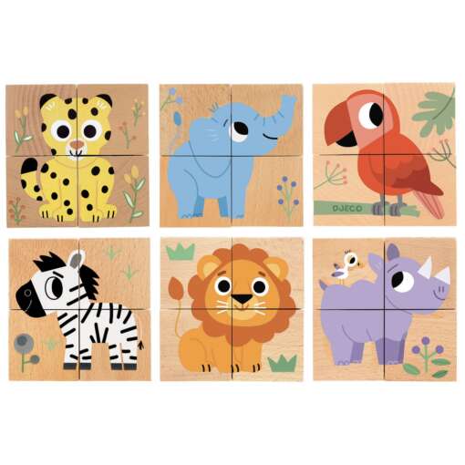 Cuburi din lemn Djeco, animale salbatice - imagine 2