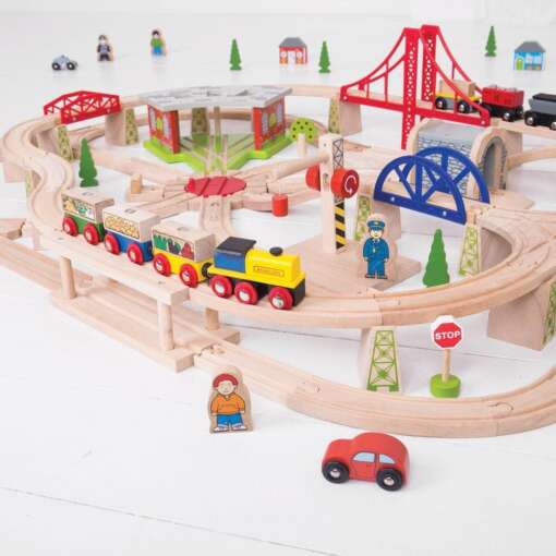 Circuit cu tren marfar (130 piese), BIGJIGS Toys, BJT017, 691621090176 - imagine 2