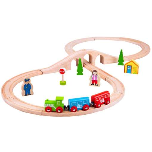 Set tren cu cale ferata circulara, BIGJIGS Toys, BJT012, 691621090121