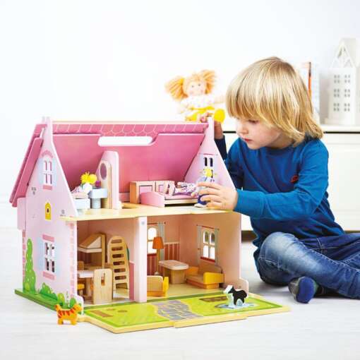 Casuta din lemn pentru papusi - Flowers, BIGJIGS Toys, JT123, 691621261231 - imagine 3