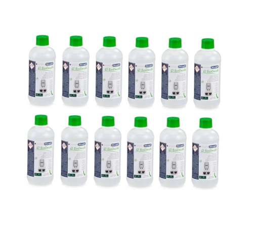 Set 12 flacoane solutie decalcifiere EcoDecalk pentru espressor DeLonghi, 12 x 500 ml, DLSC500