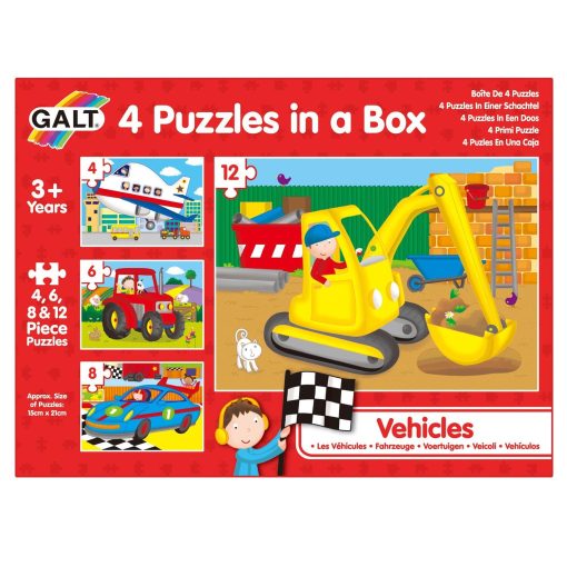 Set 4 puzzle-uri Vehicule (4, 6, 8, 12 piese), Galt, 1004009, 5011979554659