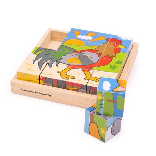 Puzzle cubic - Animalute de la ferma, BIGJIGS Toys, BJ798, 691621537985