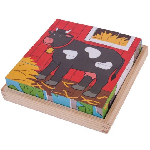 Puzzle cubic - Animalute de la ferma, BIGJIGS Toys, BJ798, 691621537985 - imagine 3