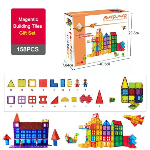 Set de constructie magnetic 3D - 158 piese, MAGPLAYER, MPL-158, 6940482204517 - imagine 3