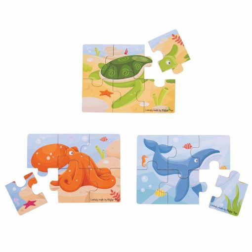 Set 3 puzzle din lemn - Lumea acvatica, BIGJIGS Toys, BJ819, 691621198193 - imagine 3