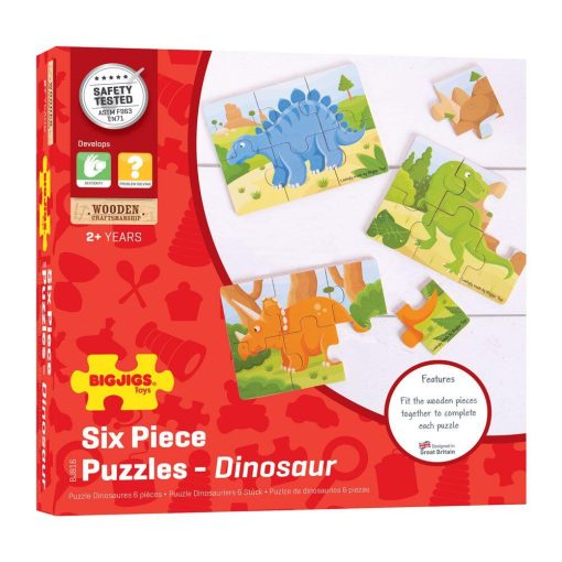 Set 3 puzzle din lemn - Dinozauri, BIGJIGS Toys, BJ816, 691621198162 - imagine 5