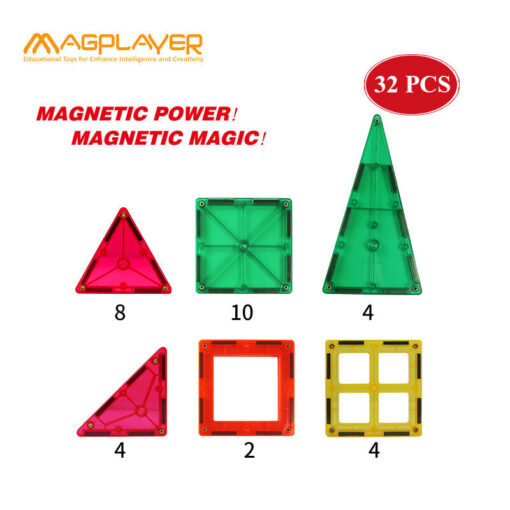 Set de constructie magnetic - 32 piese, MAGPLAYER, MPL-32, 6940482203985 - imagine 3