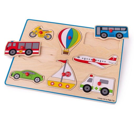 Puzzle din lemn incastru - Vehicule, BIGJIGS Toys, BJ260, 691621192603 - imagine 3