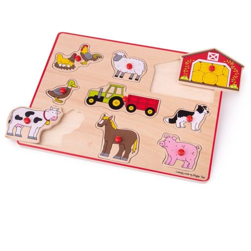 Puzzle din lemn incastru - Ferma, BIGJIGS Toys, BJ259, 691621192597 - imagine 2