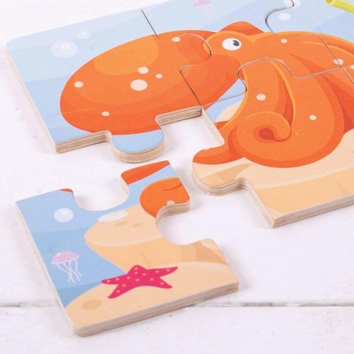 Set 3 puzzle din lemn - Lumea acvatica, BIGJIGS Toys, BJ819, 691621198193 - imagine 4