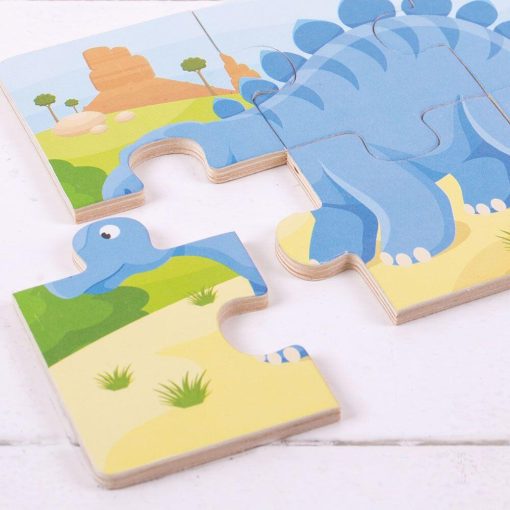 Set 3 puzzle din lemn - Dinozauri, BIGJIGS Toys, BJ816, 691621198162 - imagine 4