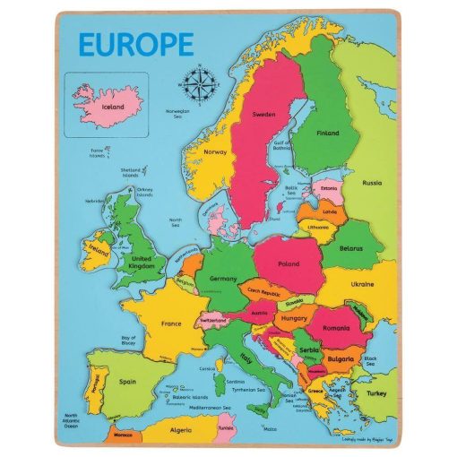 Puzzle incastru harta Europei, BIGJIGS Toys, BJ048, 691621020487