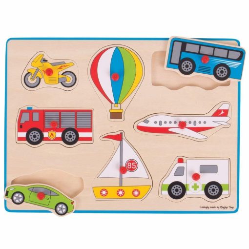 Puzzle din lemn incastru - Vehicule, BIGJIGS Toys, BJ260, 691621192603 - imagine 4