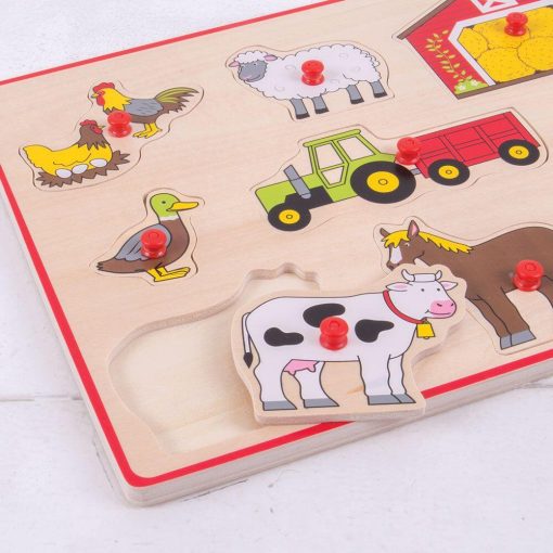 Puzzle din lemn incastru - Ferma, BIGJIGS Toys, BJ259, 691621192597 - imagine 4