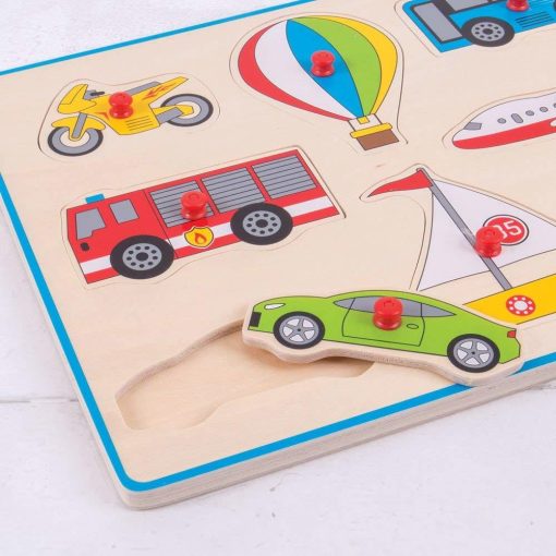 Puzzle din lemn incastru - Vehicule, BIGJIGS Toys, BJ260, 691621192603 - imagine 2