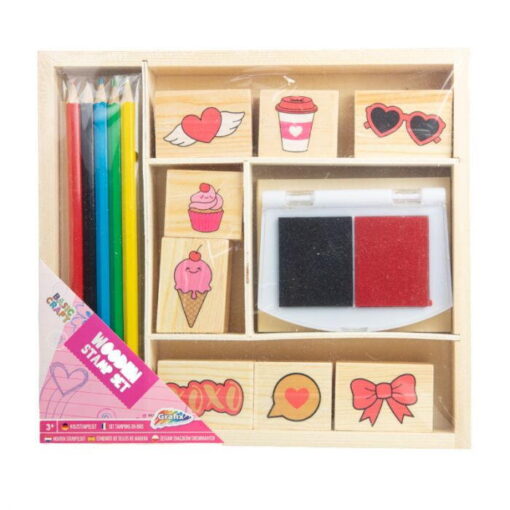 Set creativ - Stampile din lemn cu tusiera (inimioare), Grafix, 100055A, 8715427075679 - imagine 2