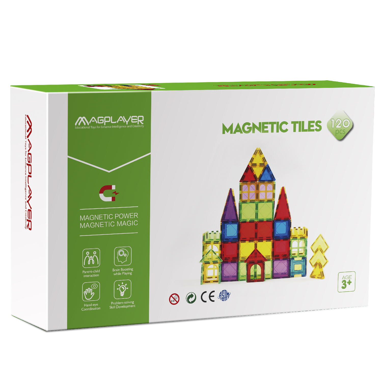 Set de constructie magnetic 3D - 120 piese, MAGPLAYER, MPL-120, 6940482201585