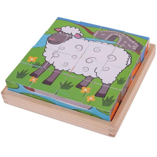 Puzzle cubic - Animalute de la ferma, BIGJIGS Toys, BJ798, 691621537985 - imagine 4