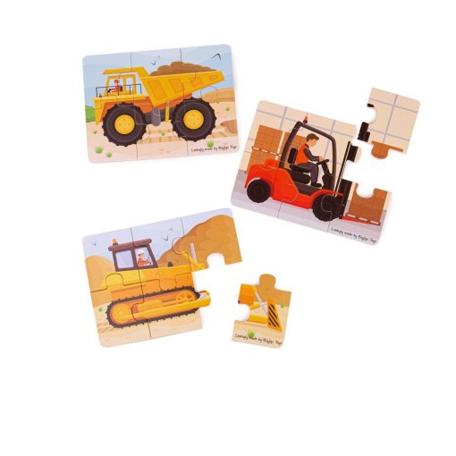 Set 3 puzzle din lemn - Vehicule pentru constructii, BIGJIGS Toys, BJ817, 691621198179 - imagine 3