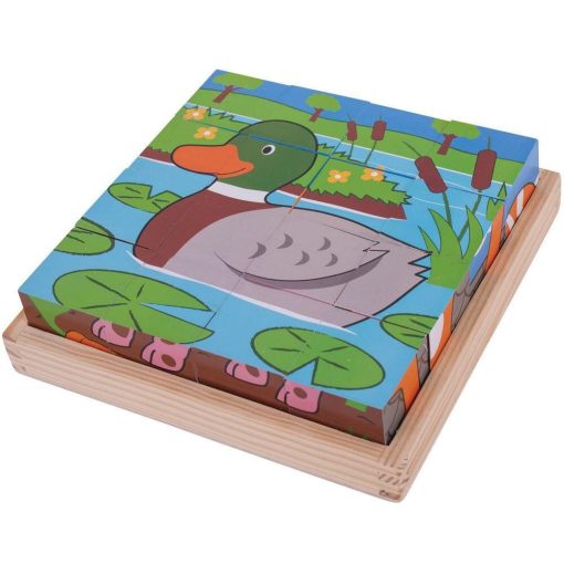 Puzzle cubic - Animalute de la ferma, BIGJIGS Toys, BJ798, 691621537985 - imagine 6