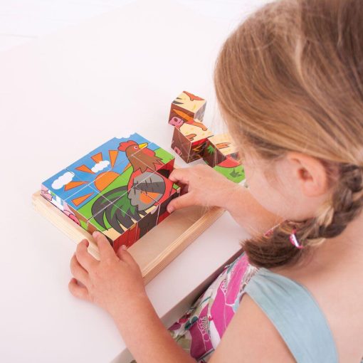 Puzzle cubic - Animalute de la ferma, BIGJIGS Toys, BJ798, 691621537985 - imagine 7