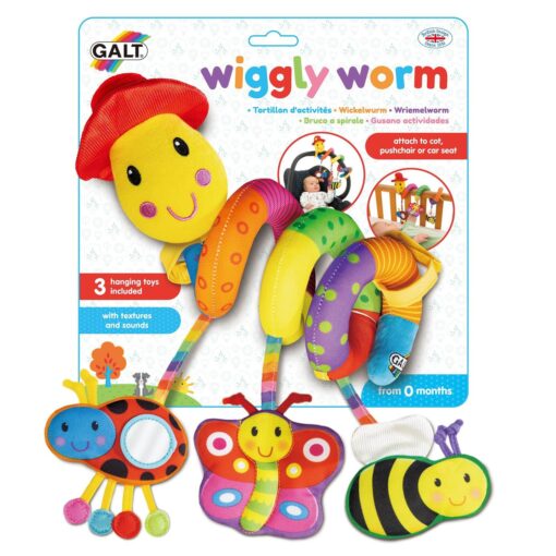 Jucarie pentru patut si carucior Wiggly Worm, Galt, 1003481, 5011979544605