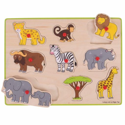 Puzzle din lemn incastru - Safari, BIGJIGS Toys, BJ258, 691621192580 - imagine 2