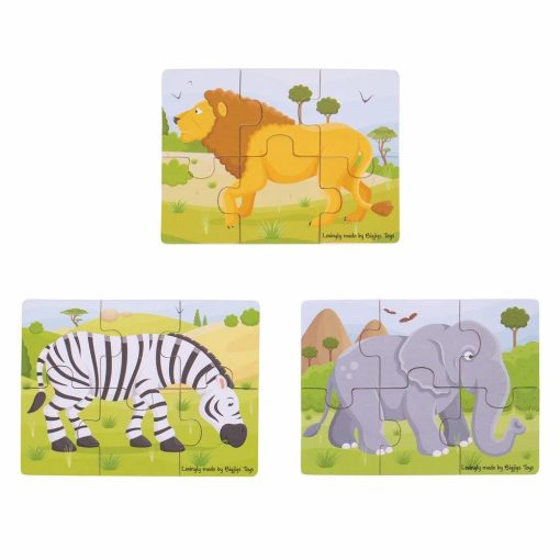 Set 3 puzzle din lemn - Jungla Vesela, BIGJIGS Toys, BJ818, 691621198186 - imagine 2