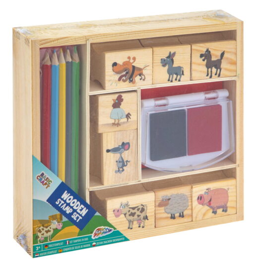 Set creativ - Stampile din lemn cu tusiera, Grafix, 100055, 8715427075686
