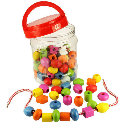 Set margele din lemn pentru insirat, BIGJIGS Toys, BJ662, 691621236628 - imagine 2
