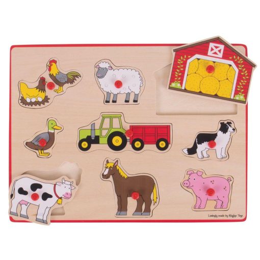 Puzzle din lemn incastru - Ferma, BIGJIGS Toys, BJ259, 691621192597 - imagine 3