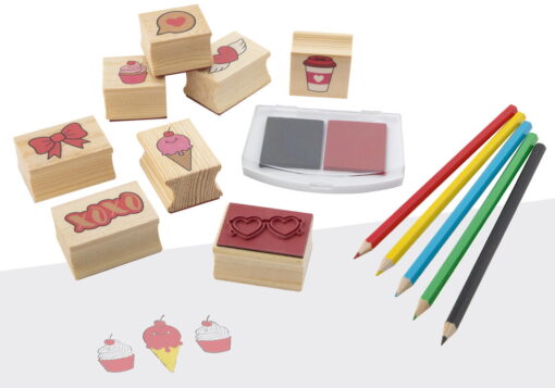 Set creativ - Stampile din lemn cu tusiera (inimioare), Grafix, 100055A, 8715427075679
