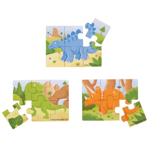 Set 3 puzzle din lemn - Dinozauri, BIGJIGS Toys, BJ816, 691621198162 - imagine 3