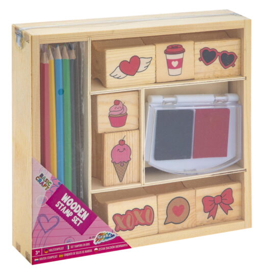 Set creativ - Stampile din lemn cu tusiera (inimioare), Grafix, 100055A, 8715427075679 - imagine 3