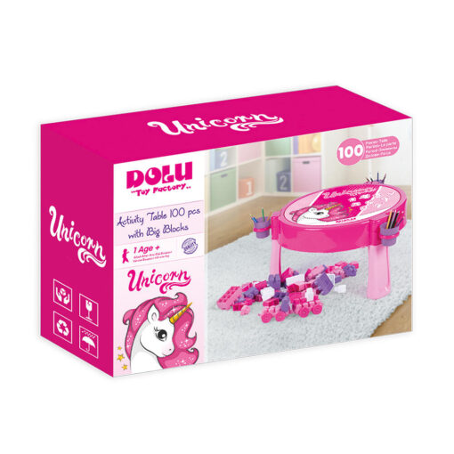 Masuta roz de activitati cu 100 cuburi de construit, DOLU, D2572, 8690089025722 - imagine 3