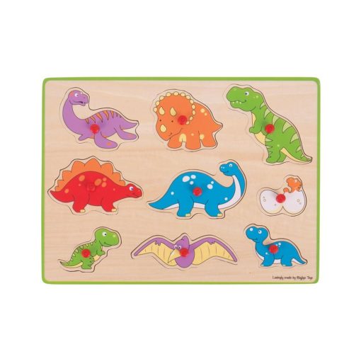 Puzzle din lemn incastru - Dinozauri, BIGJIGS Toys, BJ257, 691621192573