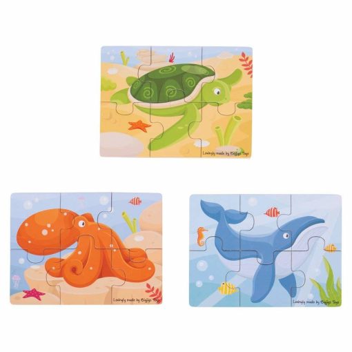 Set 3 puzzle din lemn - Lumea acvatica, BIGJIGS Toys, BJ819, 691621198193